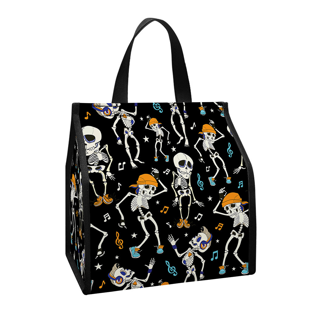 Dancing Skeleton Party Pattern Print Insulated Lunch Tote