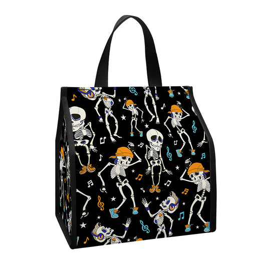 Dancing Skeleton Party Pattern Print Insulated Lunch Tote