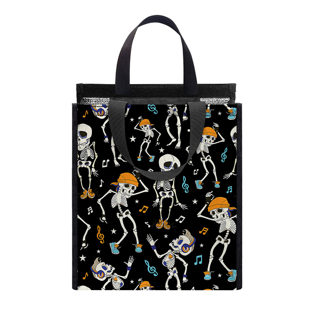 Dancing Skeleton Party Pattern Print Insulated Lunch Tote
