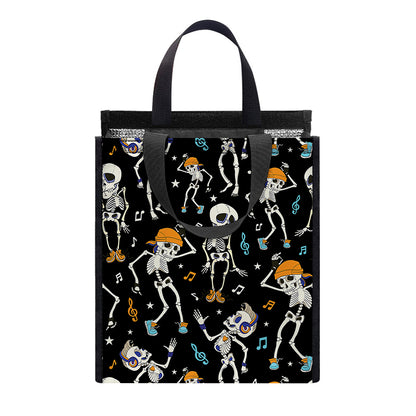 Dancing Skeleton Party Pattern Print Insulated Lunch Tote