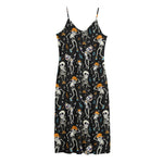 Dancing Skeleton Party Pattern Print Jersey Midi Cami Dress