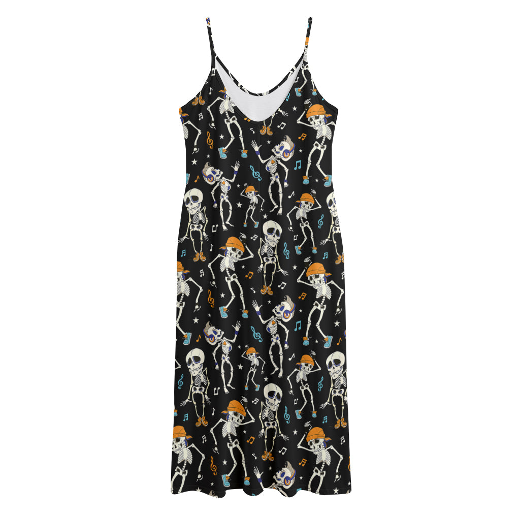 Dancing Skeleton Party Pattern Print Jersey Midi Cami Dress