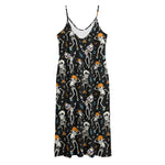 Dancing Skeleton Party Pattern Print Jersey Midi Cami Dress