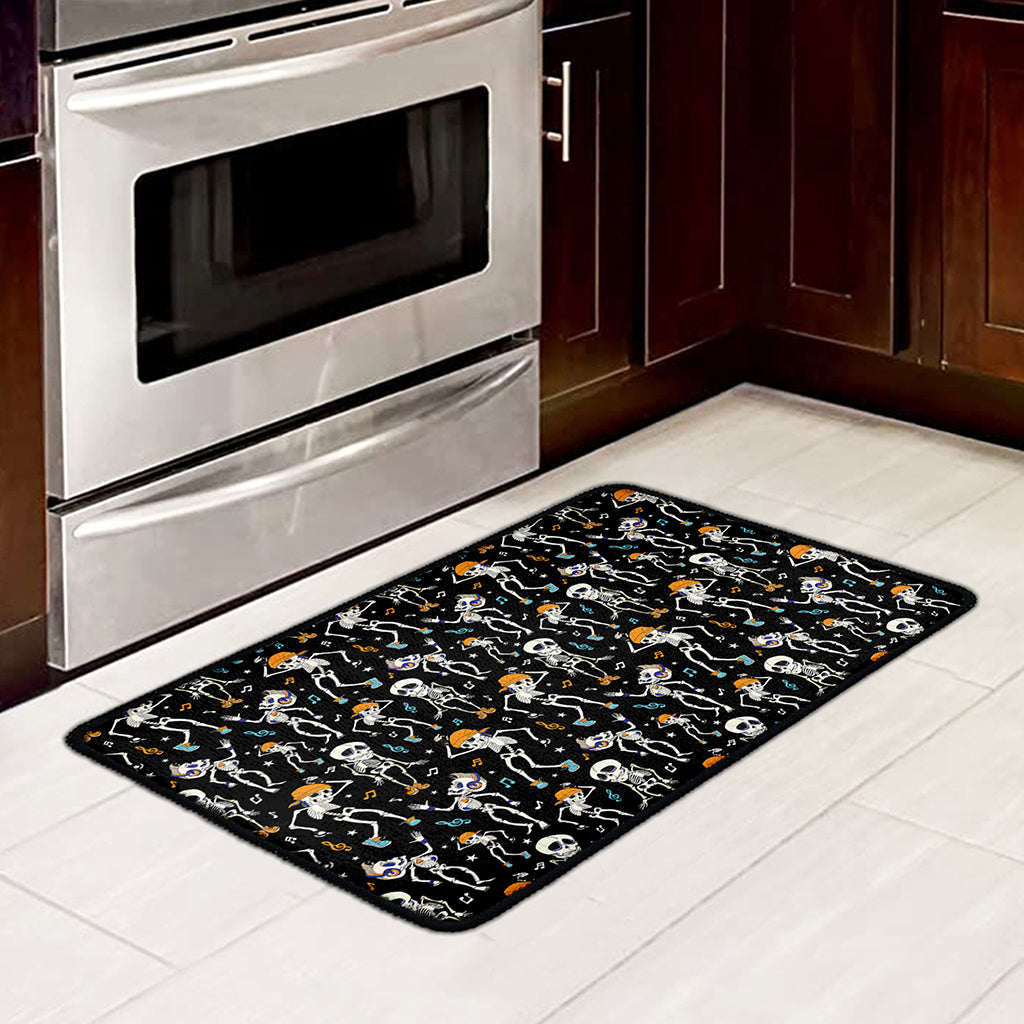 Dancing Skeleton Party Pattern Print Kitchen Mat