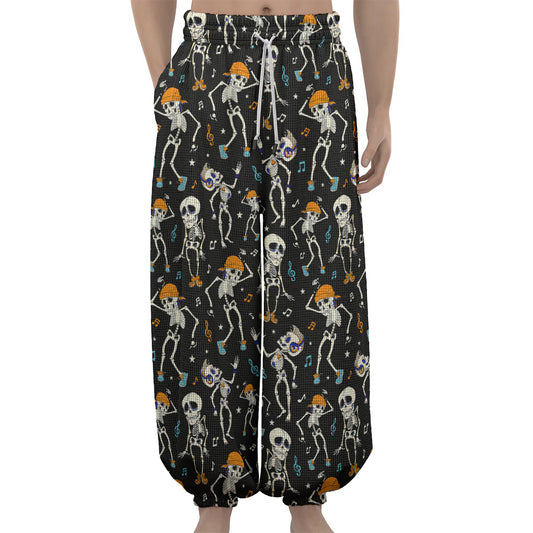 Dancing Skeleton Party Pattern Print Lantern Pants