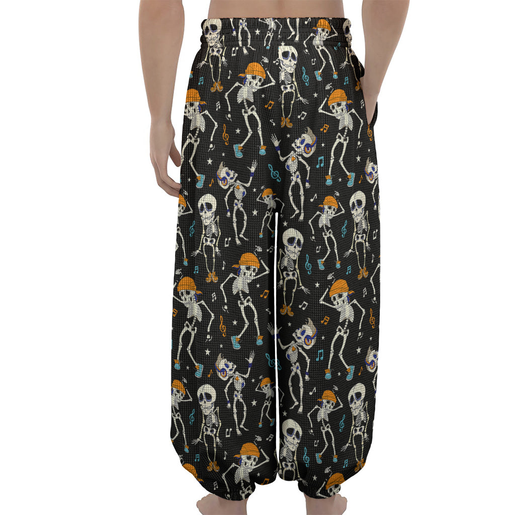Dancing Skeleton Party Pattern Print Lantern Pants