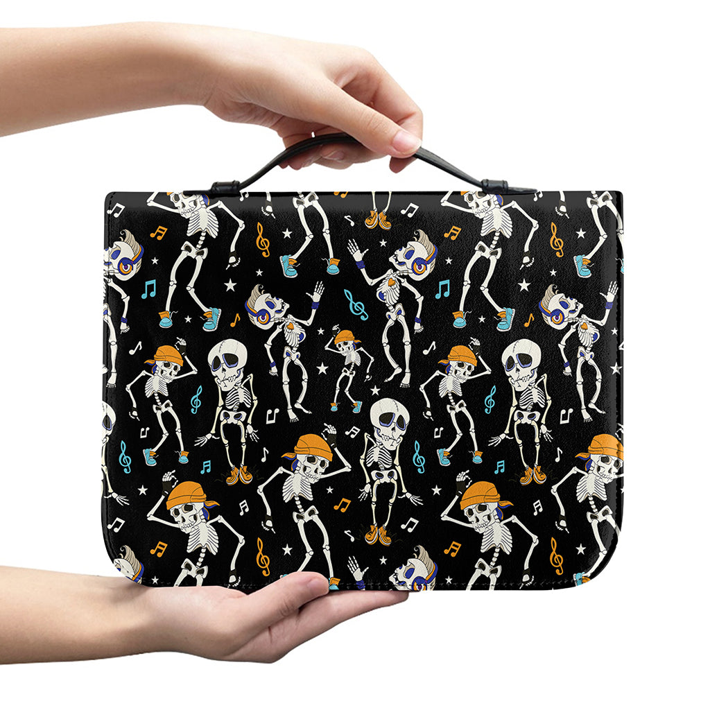 Dancing Skeleton Party Pattern Print Leather Bible Cover