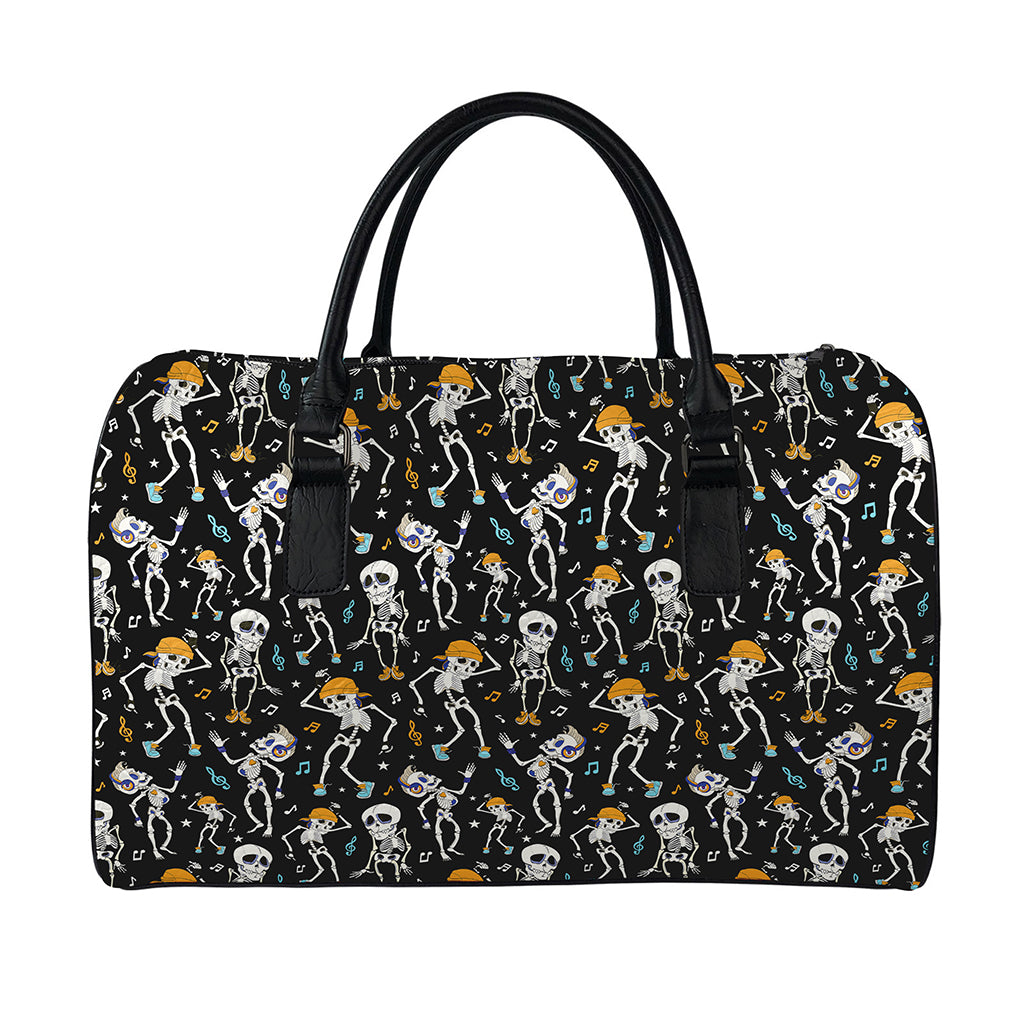 Dancing Skeleton Party Pattern Print Leather Duffle Bag