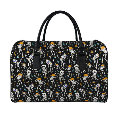 Dancing Skeleton Party Pattern Print Leather Duffle Bag