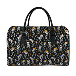 Dancing Skeleton Party Pattern Print Leather Duffle Bag