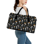 Dancing Skeleton Party Pattern Print Leather Duffle Bag