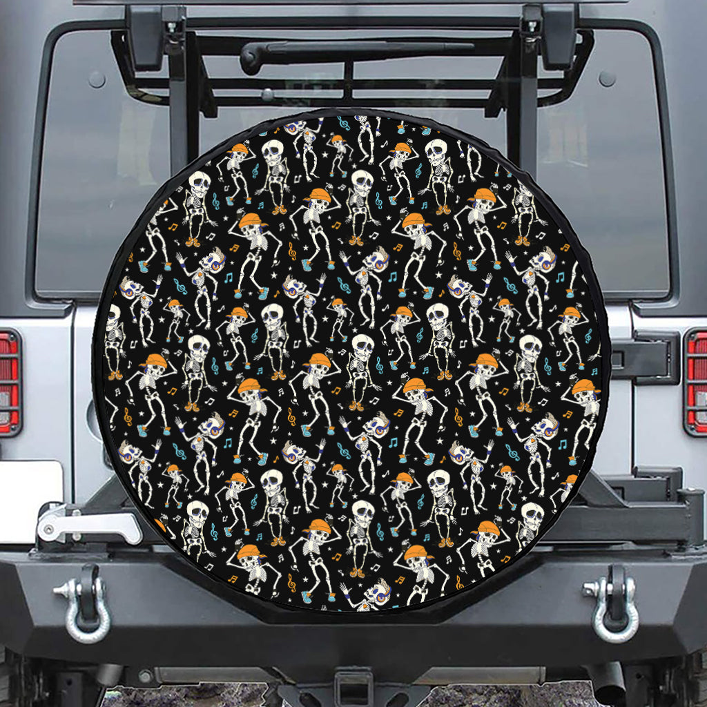 Dancing Skeleton Party Pattern Print Leather Spare Tire Cover