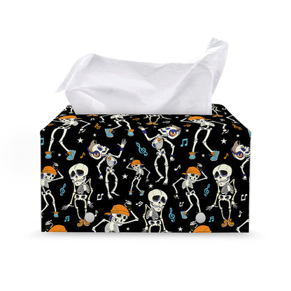 Dancing Skeleton Party Pattern Print Leather Tissue Box Cover