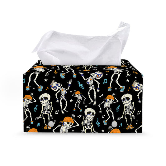 Dancing Skeleton Party Pattern Print Leather Tissue Box Cover