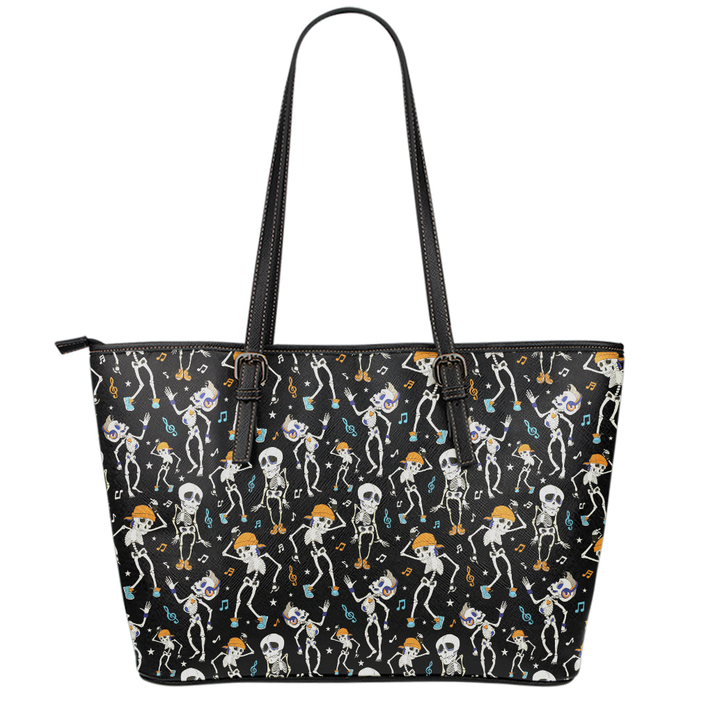 Dancing Skeleton Party Pattern Print Leather Tote Bag