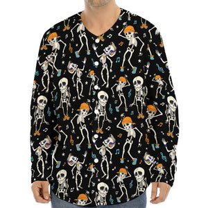 Dancing Skeleton Party Pattern Print Long Sleeve Baseball Jersey