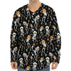 Dancing Skeleton Party Pattern Print Long Sleeve Baseball Jersey