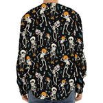 Dancing Skeleton Party Pattern Print Long Sleeve Baseball Jersey