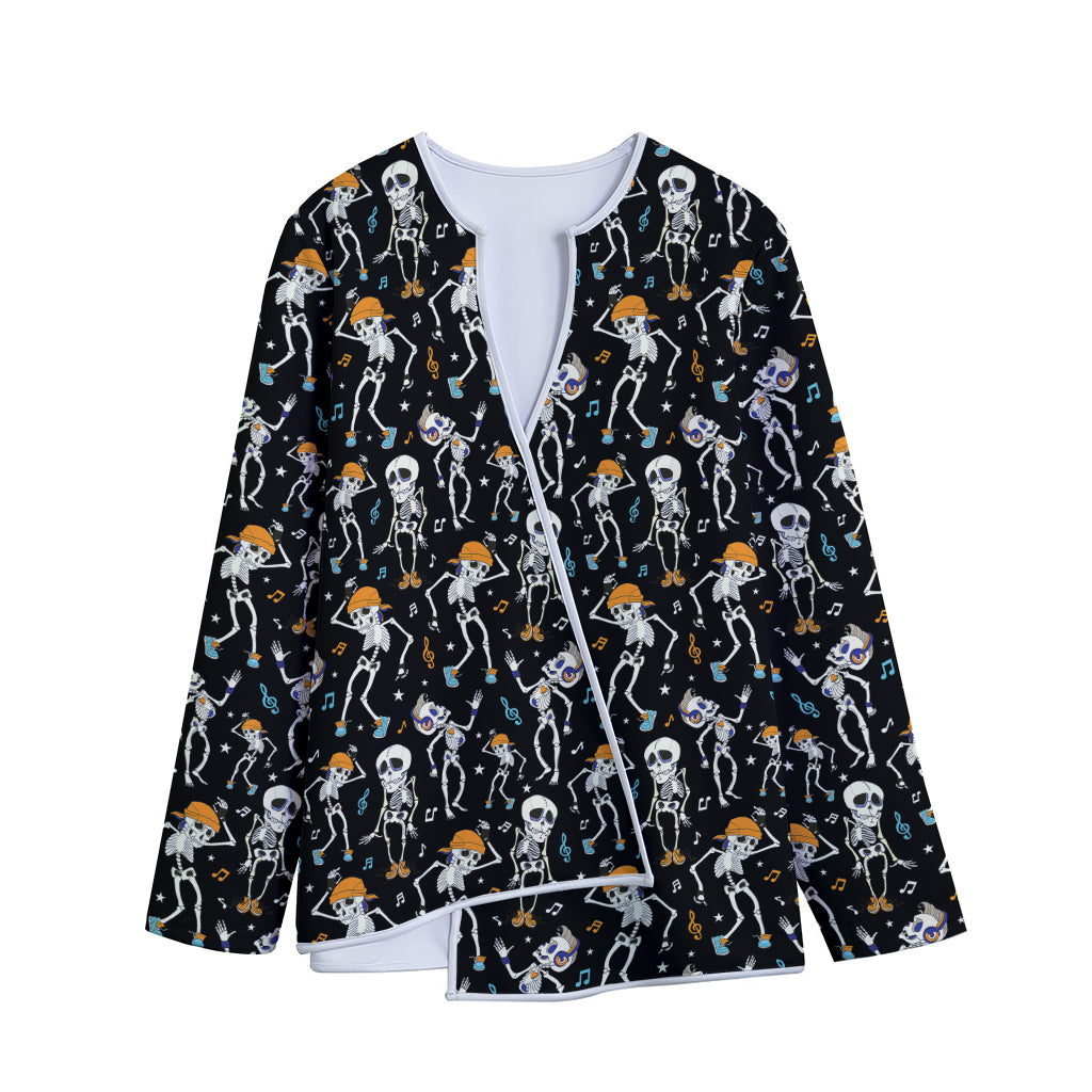 Dancing Skeleton Party Pattern Print Long Sleeve Short Coat