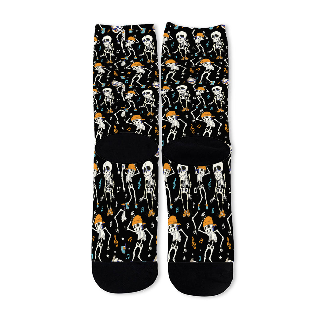 Dancing Skeleton Party Pattern Print Long Socks