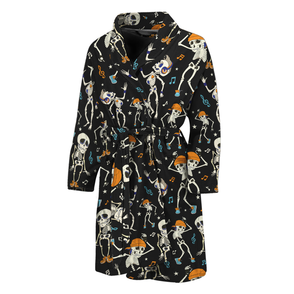 Dancing Skeleton Party Pattern Print Men's Bathrobe