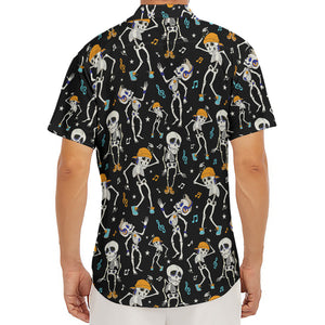 Dancing Skeleton Party Pattern Print Men's Deep V-Neck Shirt