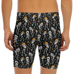 Dancing Skeleton Party Pattern Print Men's Long Boxer Briefs