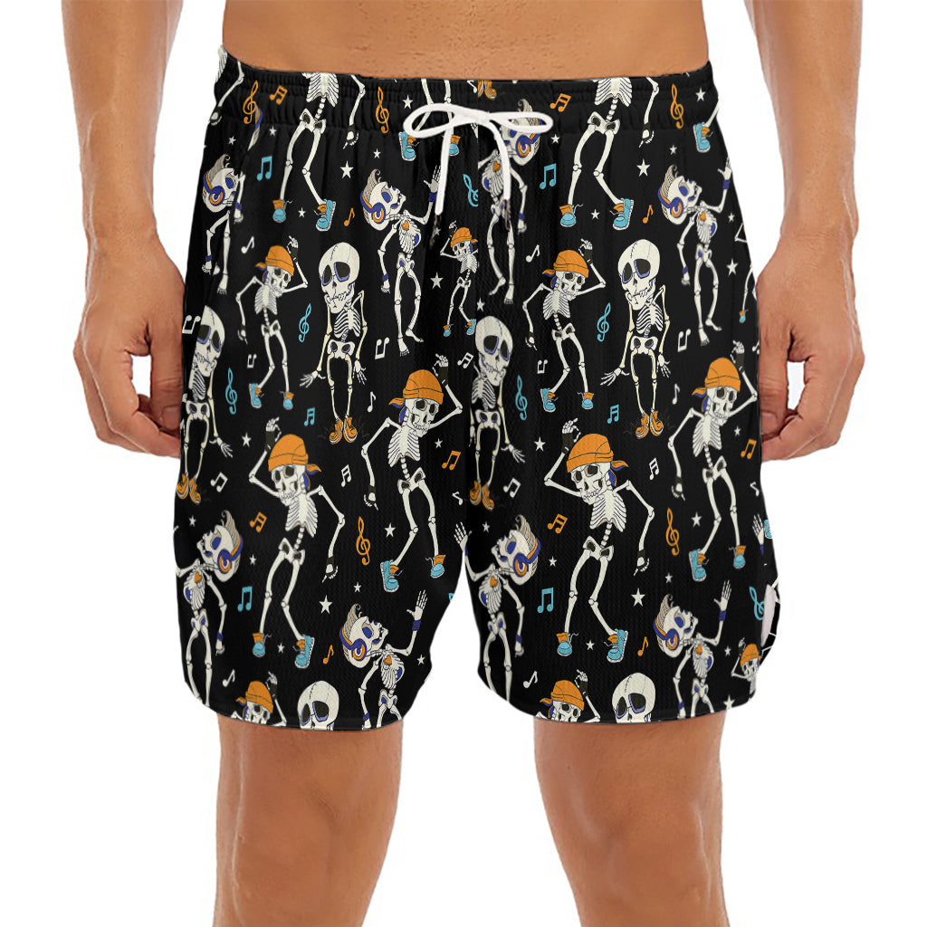 Dancing Skeleton Party Pattern Print Men's Split Running Shorts