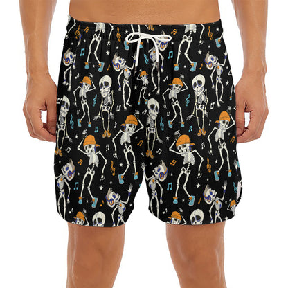 Dancing Skeleton Party Pattern Print Men's Split Running Shorts