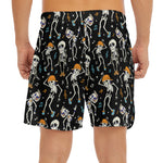 Dancing Skeleton Party Pattern Print Men's Split Running Shorts