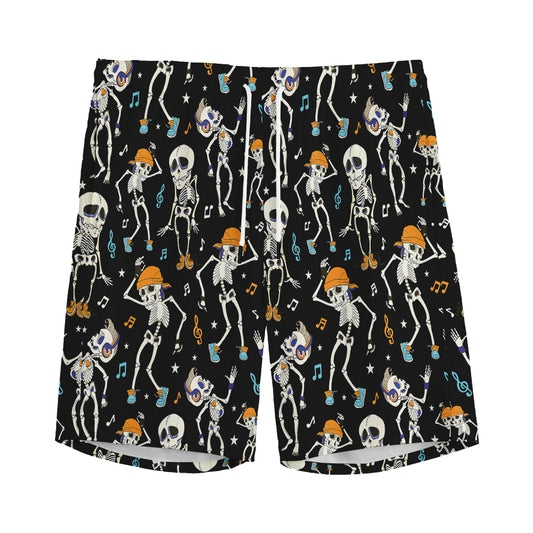 Dancing Skeleton Party Pattern Print Men's Sports Shorts