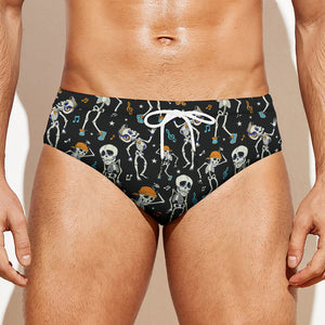 Dancing Skeleton Party Pattern Print Men's Swim Briefs