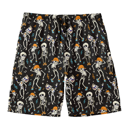 Dancing Skeleton Party Pattern Print Men's Swim Trunks