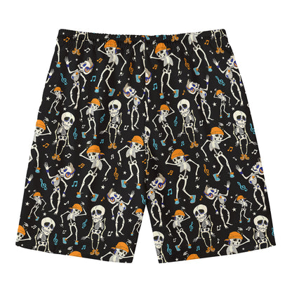 Dancing Skeleton Party Pattern Print Men's Swim Trunks
