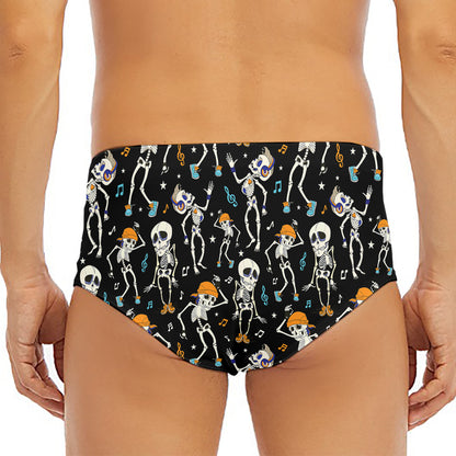 Dancing Skeleton Party Pattern Print Men's Triangle Swim Briefs