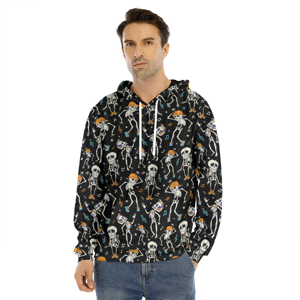 Dancing Skeleton Party Pattern Print Men's Velvet Pullover Hoodie