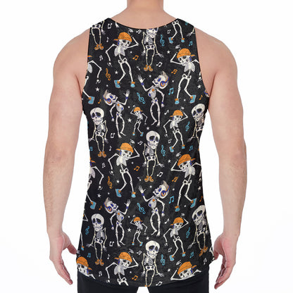 Dancing Skeleton Party Pattern Print Men's Velvet Tank Top