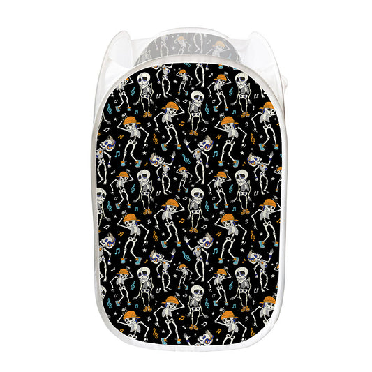 Dancing Skeleton Party Pattern Print Mesh Laundry Hamper