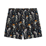 Dancing Skeleton Party Pattern Print Mesh Shorts