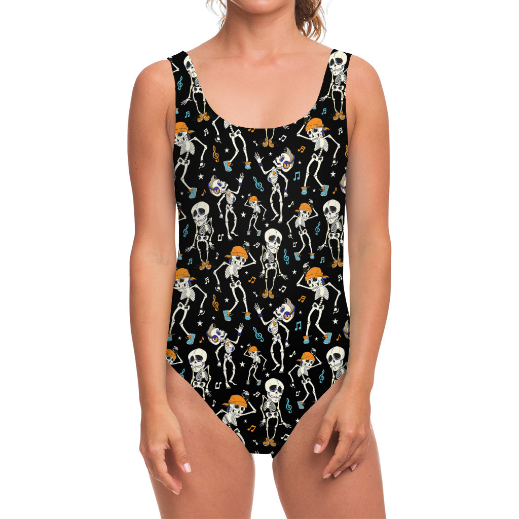Dancing Skeleton Party Pattern Print One Piece Swimsuit