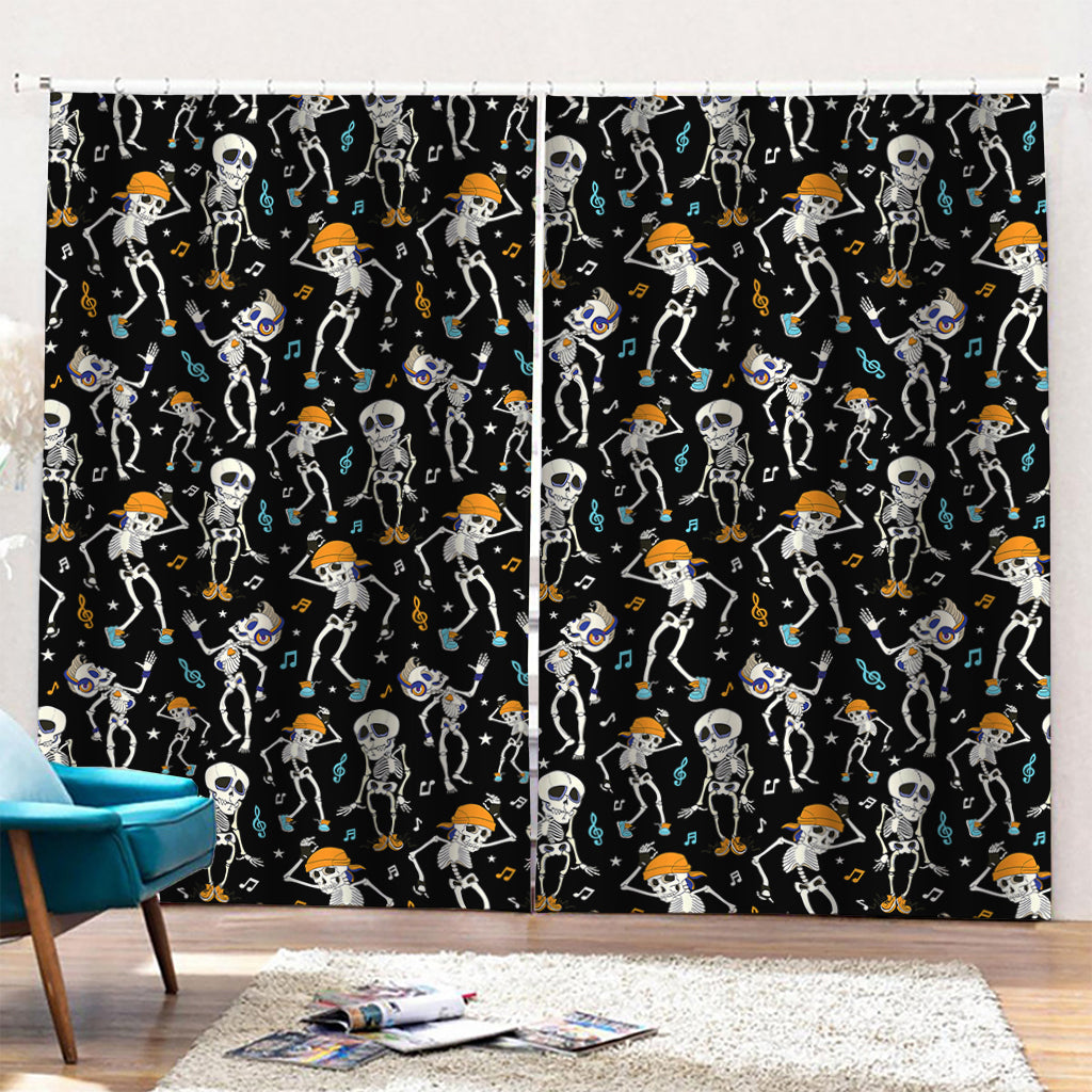 Dancing Skeleton Party Pattern Print Pencil Pleat Curtains