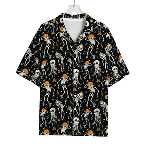 Dancing Skeleton Party Pattern Print Rayon Hawaiian Shirt