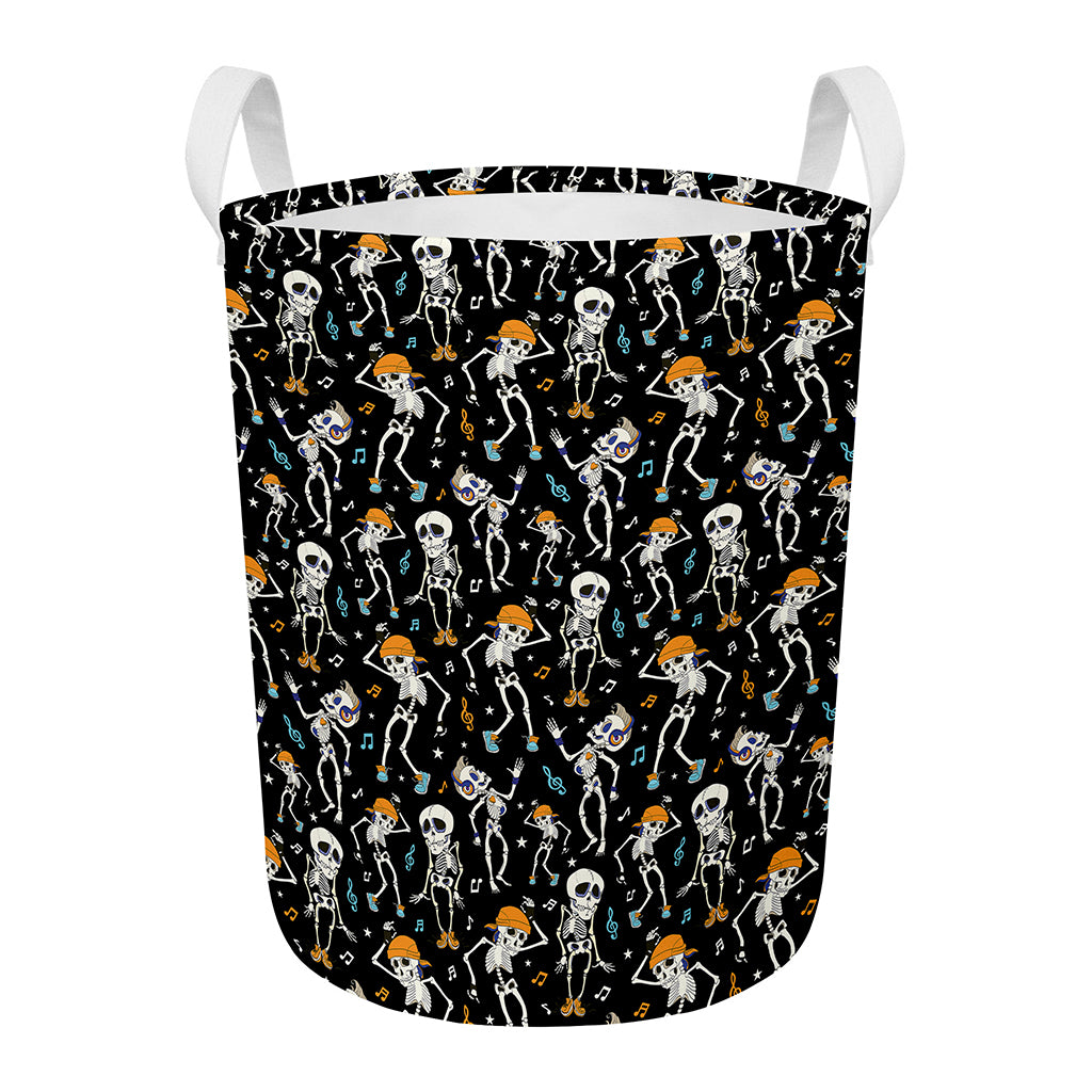 Dancing Skeleton Party Pattern Print Round Laundry Basket