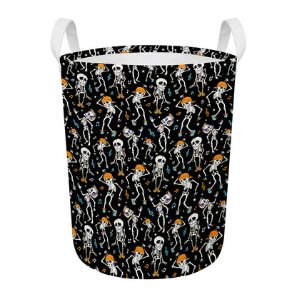 Dancing Skeleton Party Pattern Print Round Laundry Basket