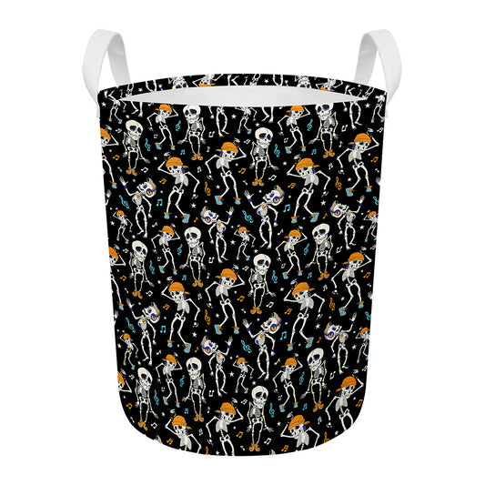 Dancing Skeleton Party Pattern Print Round Laundry Basket