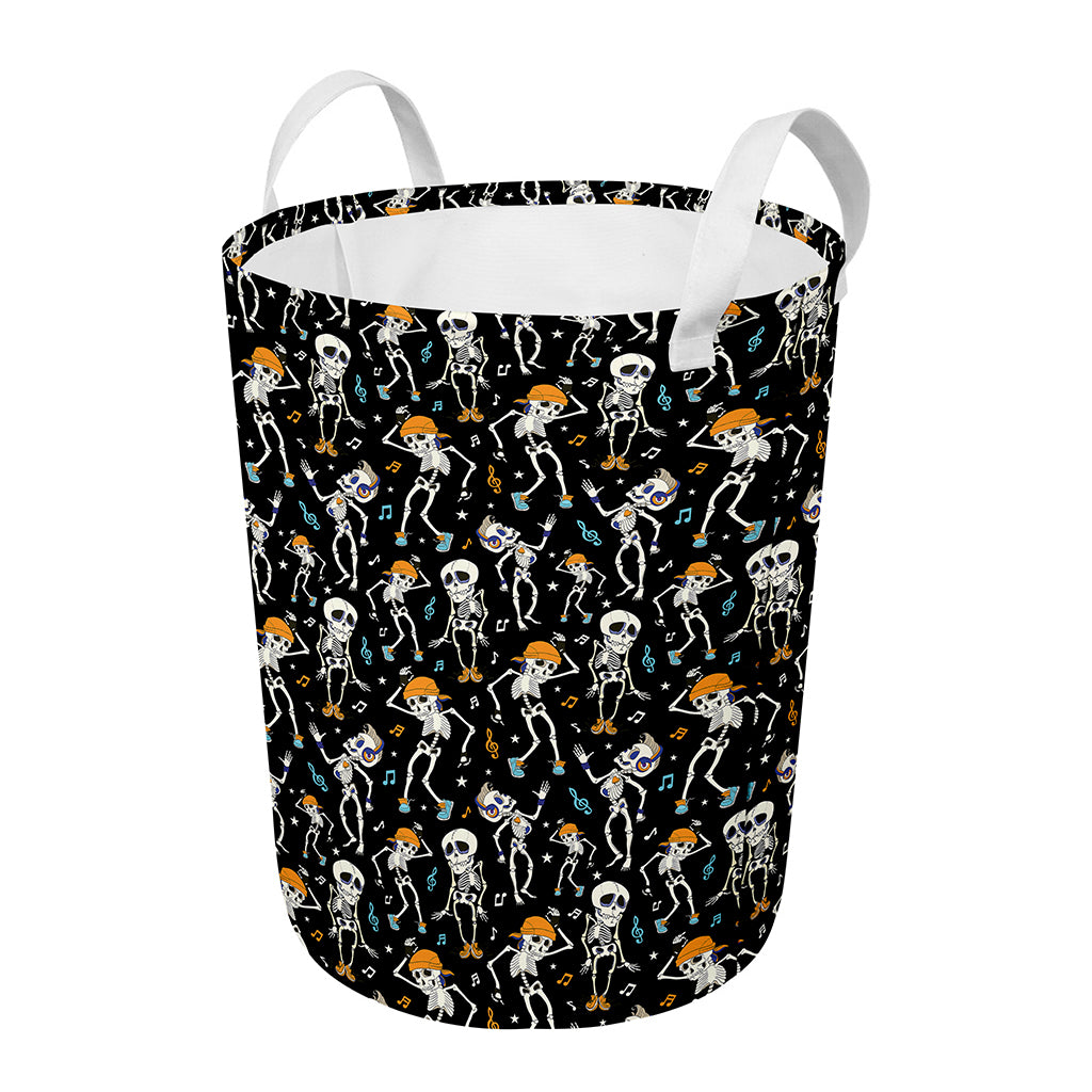 Dancing Skeleton Party Pattern Print Round Laundry Basket
