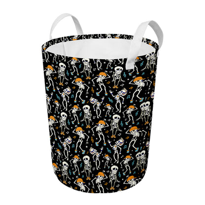 Dancing Skeleton Party Pattern Print Round Laundry Basket