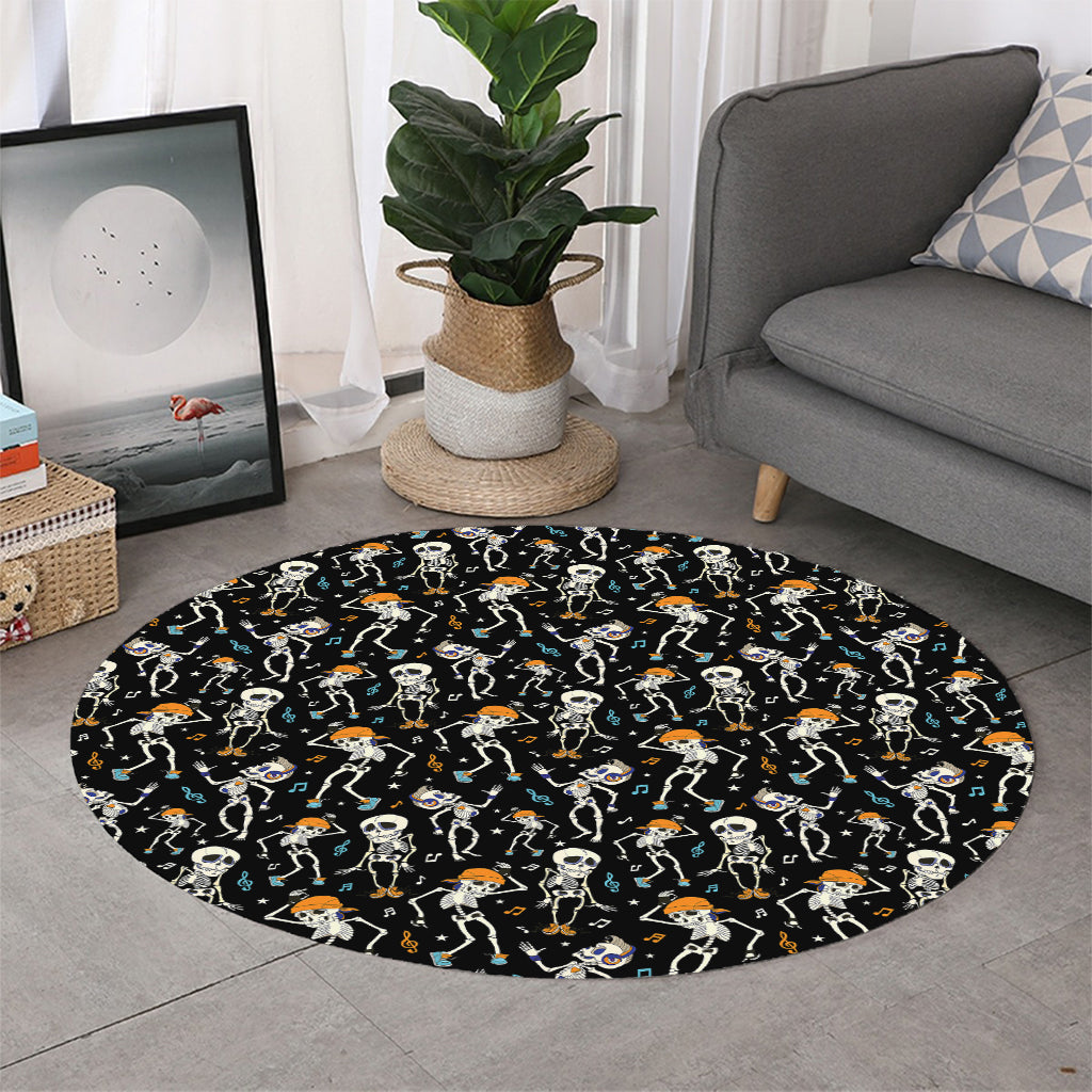 Dancing Skeleton Party Pattern Print Round Rug