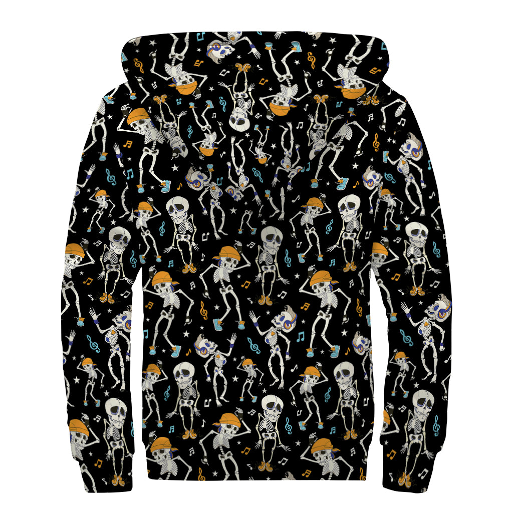 Dancing Skeleton Party Pattern Print Sherpa Lined Zip Up Hoodie