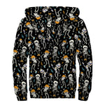 Dancing Skeleton Party Pattern Print Sherpa Lined Zip Up Hoodie